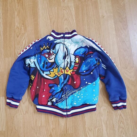 Dolce & Gabbana Kids Superhero Print Bomber Jacket - size 5 in Blue. - Picture 1 of 14